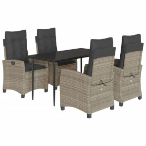 Set comedor de jardín 5 pzas cojines ratán sintético gris claro H