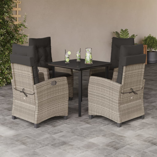 Set comedor de jardín 5 pzas cojines ratán sintético gris claro D