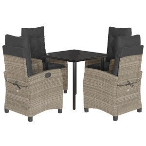 Set comedor de jardín 5 pzas cojines ratán sintético gris claro H