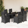 7 pcs conjunto de jantar p/ jardim c/ almofadões vime PE preto 1