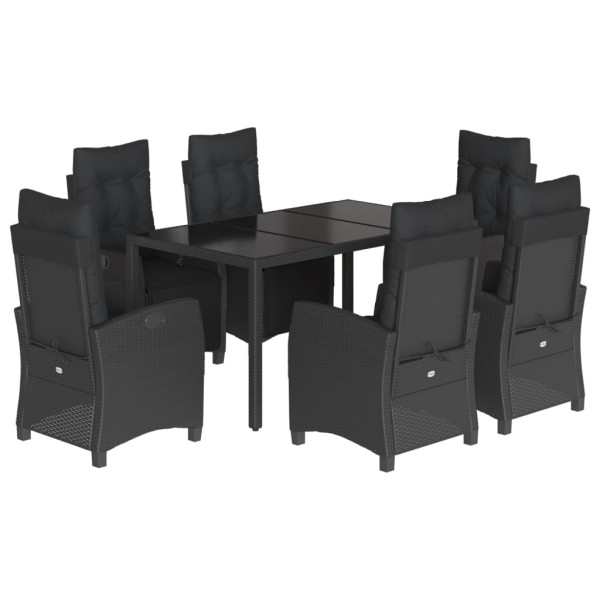 Set de comedor de jardín 7 pzas y cojines ratán sintético negro M 2