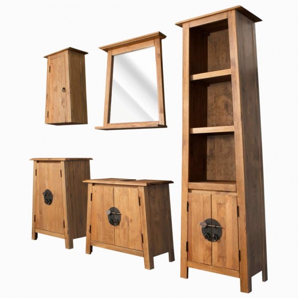 Conjunto de muebles de baño 5 piezas madera maciza de pino D