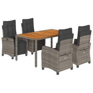 5 pcs conjunto de jantar p/ jardim c/ almofadões vime PE cinza H