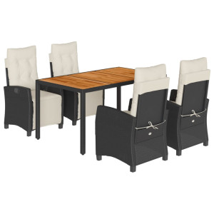 5 pcs conjunto de jantar p/ jardim c/ almofadões vime PE preto H