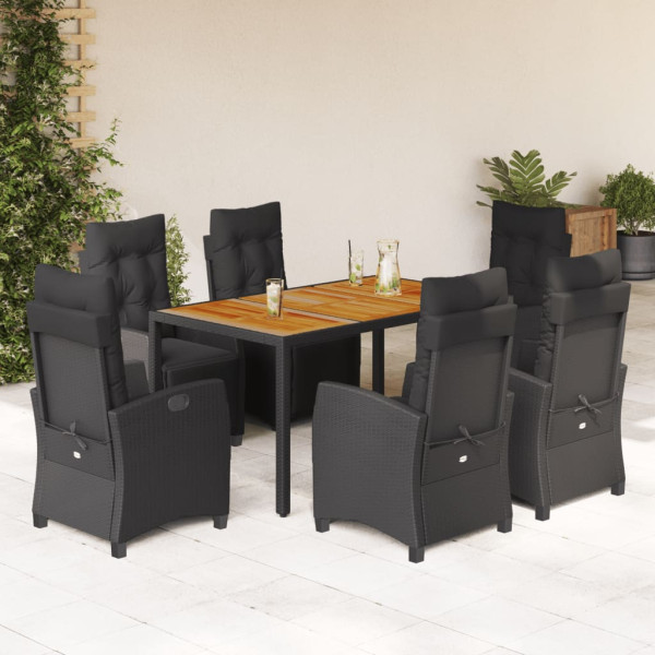 Set de comedor de jardín 7 pzas y cojines ratán sintético negro D