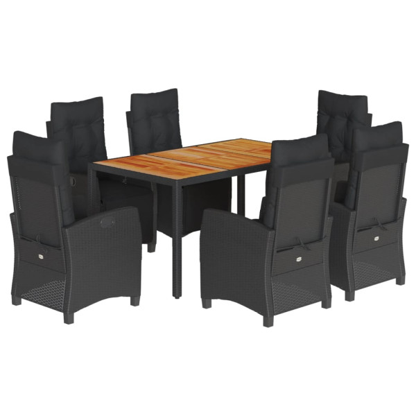 Set de comedor de jardín 7 pzas y cojines ratán sintético negro M 2