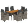 Set comedor jardín 7 pzas y cojines ratán sintético gris 2