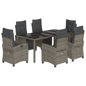 7 pcs conjunto de jantar p/ jardim c/ almofadões vime PE cinza H