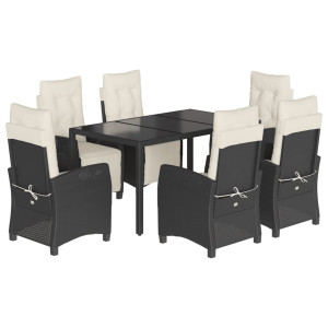 7 pcs conjunto de jantar p/ jardim c/ almofadões vime PE preto H