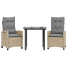 Set comedor de jardín 3 pzas con cojines ratán sintético beige 2