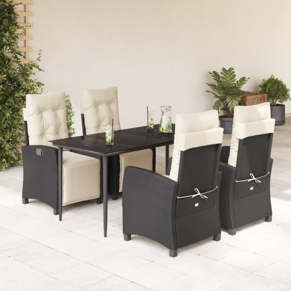 Set de muebles jardín 5 pzas con cojines ratán sintético negro D