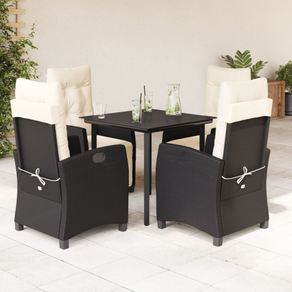 5 pcs conjunto de jantar p/ jardim c/ almofadões vime PE preto D