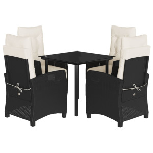 5 pcs conjunto de jantar p/ jardim c/ almofadões vime PE preto H