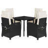 5 pcs conjunto de jantar p/ jardim c/ almofadões vime PE preto 2