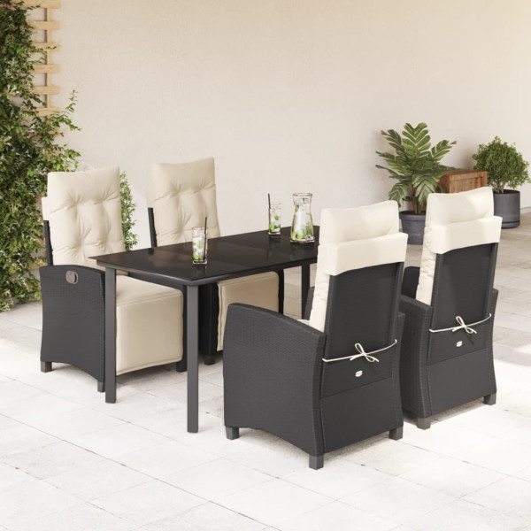 5 pcs conjunto de jantar p/ jardim c/ almofadões vime PE preto D