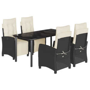 5 pcs conjunto de jantar p/ jardim c/ almofadões vime PE preto H