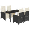 5 pcs conjunto de jantar p/ jardim c/ almofadões vime PE preto 2