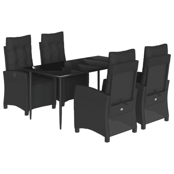 5 pcs conjunto de jantar p/ jardim c/ almofadões vime PE preto M 2