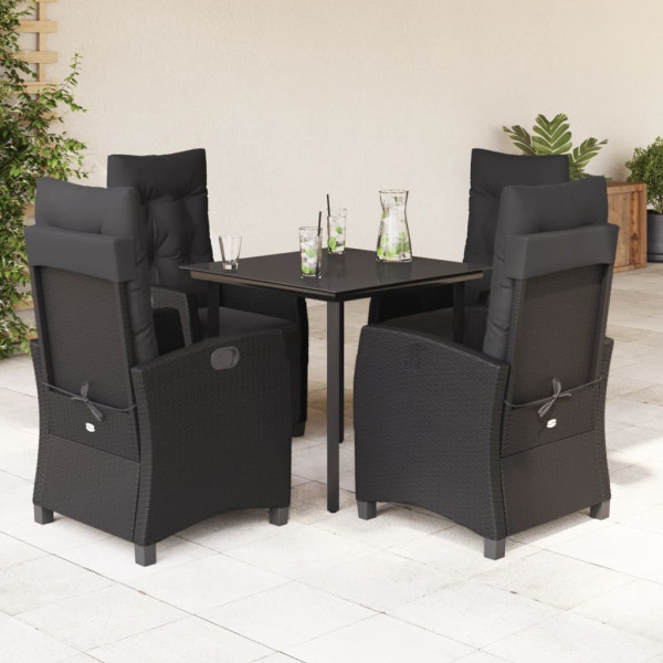 5 pcs conjunto de jantar p/ jardim c/ almofadões vime PE preto D