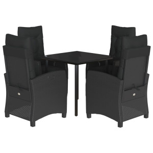 5 pcs conjunto de jantar p/ jardim c/ almofadões vime PE preto H