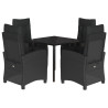 5 pcs conjunto de jantar p/ jardim c/ almofadões vime PE preto 2