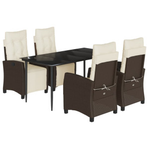 5 pcs conjunto jantar p/ jardim c/ almofadões vime PE castanho H