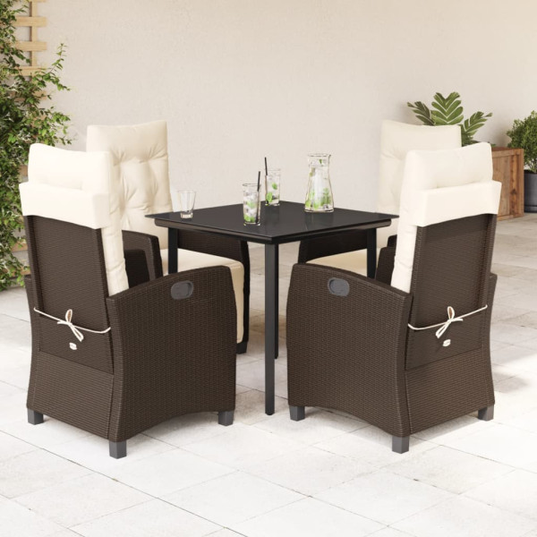 Set comedor de jardín 5 piezas y cojines ratán sintético marrón D