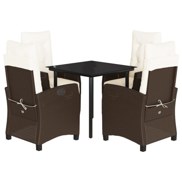 Set comedor de jardín 5 piezas y cojines ratán sintético marrón M 2