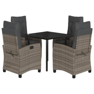 5 pcs conjunto de jantar p/ jardim c/ almofadões vime PE cinza H