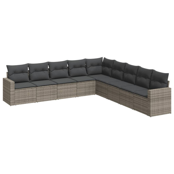 Set de muebles de jardín 9 pzas y cojines ratán sintético gris M 2