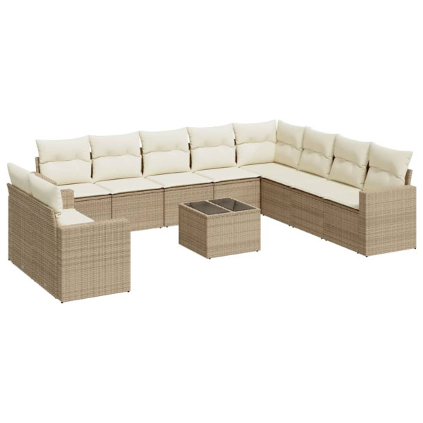 Set de sofás de jardín 11pzas con cojines ratán sintético beige M 2