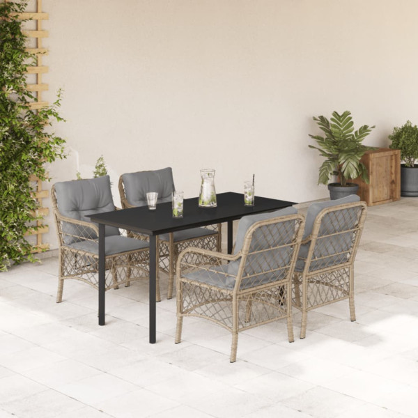 Set comedor de jardín 5 pzas con cojines ratán sintético beige D