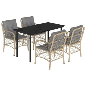 5pcs conj. jantar jardim c/ almofadões vime PE bege misturado H