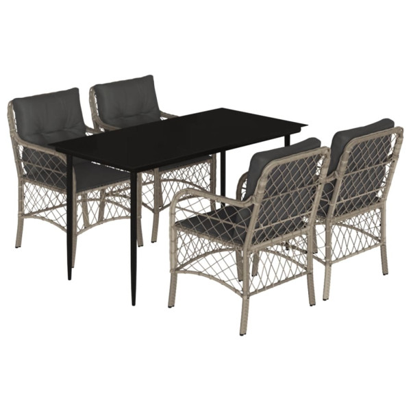 Set comedor de jardín 5 pzas cojines ratán sintético gris claro M 2