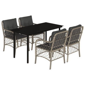 Set comedor de jardín 5 pzas cojines ratán sintético gris claro H