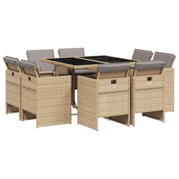 Set comedor de jardín 9 pzas con cojines ratán sintético beige M 2