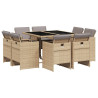 Set comedor de jardín 9 pzas con cojines ratán sintético beige 2