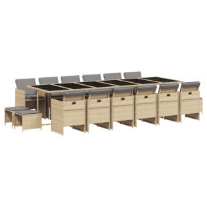 Set Jardim de jantar 17 pcs com almofadas ratão sintético beige H