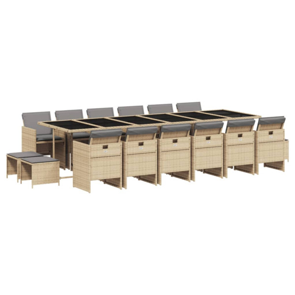 Set comedor de jardín 17 pzas con cojines ratán sintético beige M 2
