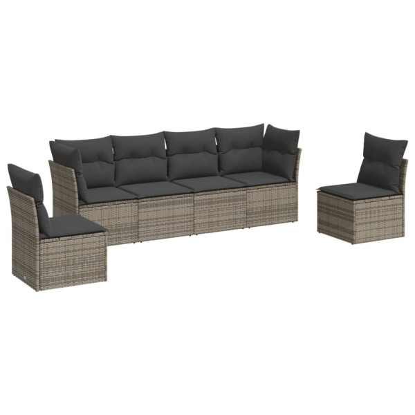 6 pcs conjunto sofás de jardim com almofadões vime cinzento M 2