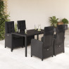 5 pcs conjunto de jantar p/ jardim c/ almofadões vime PE preto 1