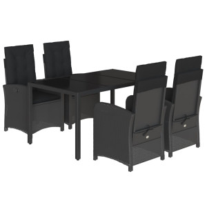 5 pcs conjunto de jantar p/ jardim c/ almofadões vime PE preto H