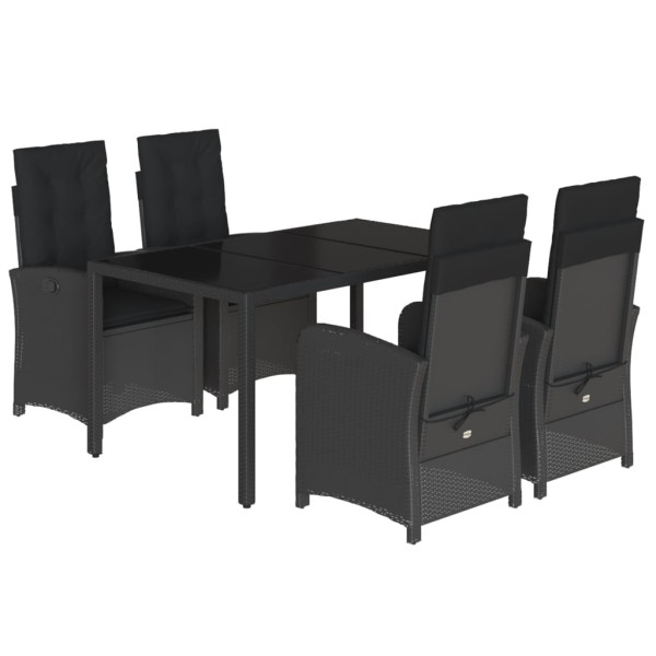 5 pcs conjunto de jantar p/ jardim c/ almofadões vime PE preto M 2