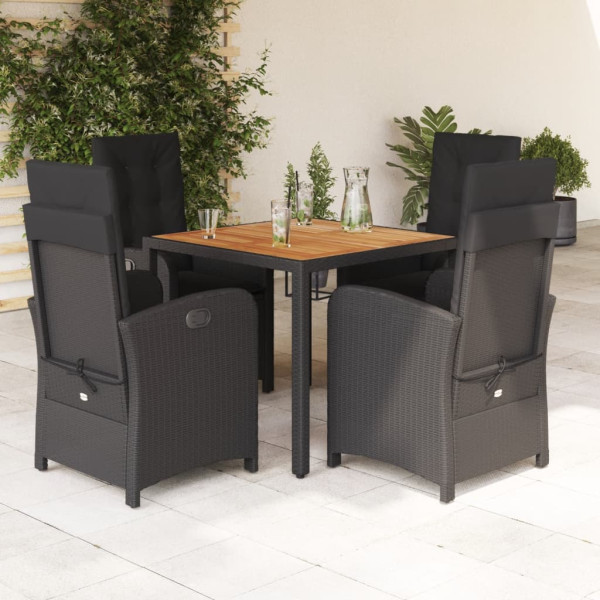 5 pcs conjunto de jantar p/ jardim c/ almofadões vime PE preto D