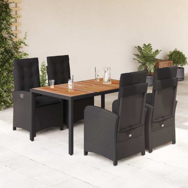 5 pcs conjunto de jantar p/ jardim c/ almofadões vime PE preto D