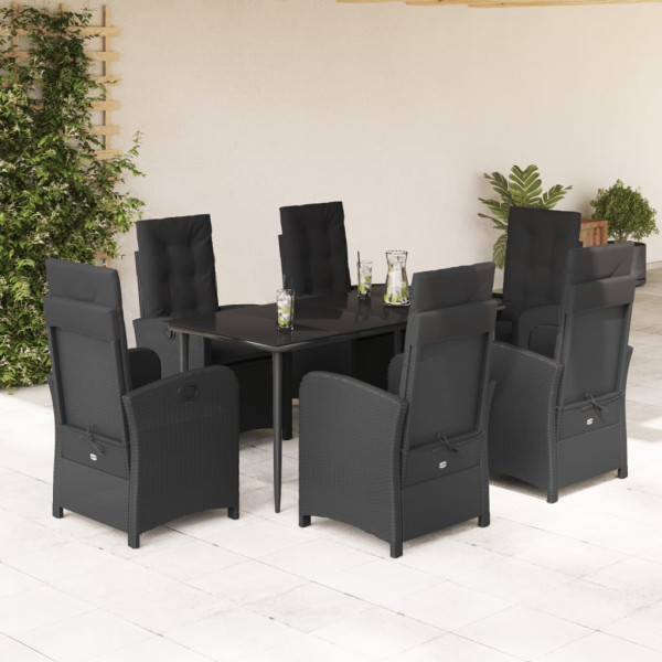 Set de comedor de jardín 7 pzas y cojines ratán sintético negro D