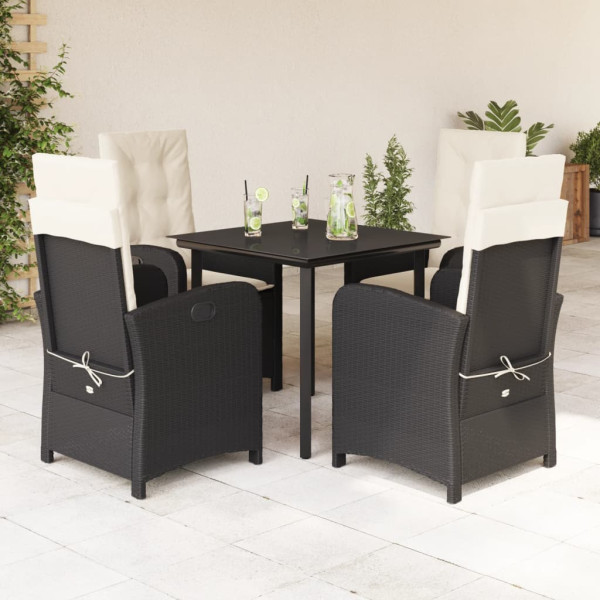Set de muebles jardín 5 pzas con cojines ratán sintético negro D