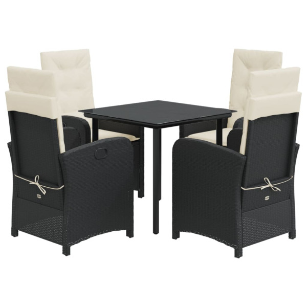 5 pcs conjunto de jantar p/ jardim c/ almofadões vime PE preto M 2