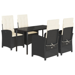 5 pcs conjunto de jantar p/ jardim c/ almofadões vime PE preto H