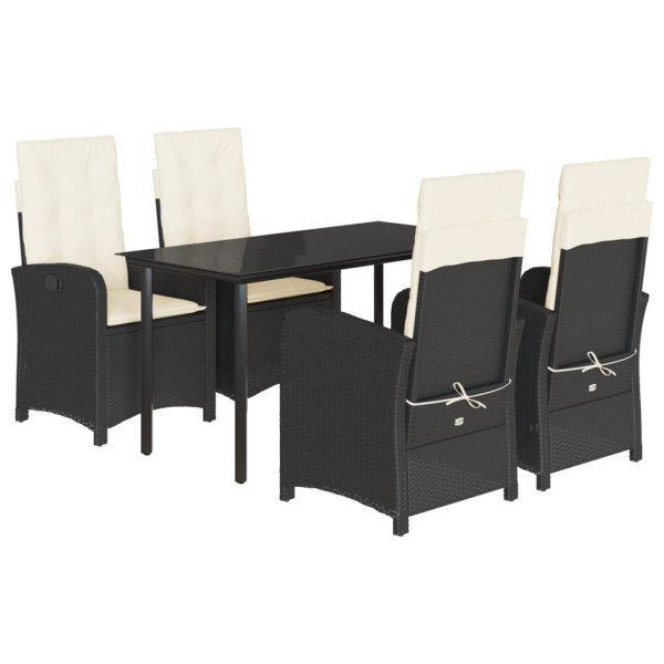 5 pcs conjunto de jantar p/ jardim c/ almofadões vime PE preto M 2
